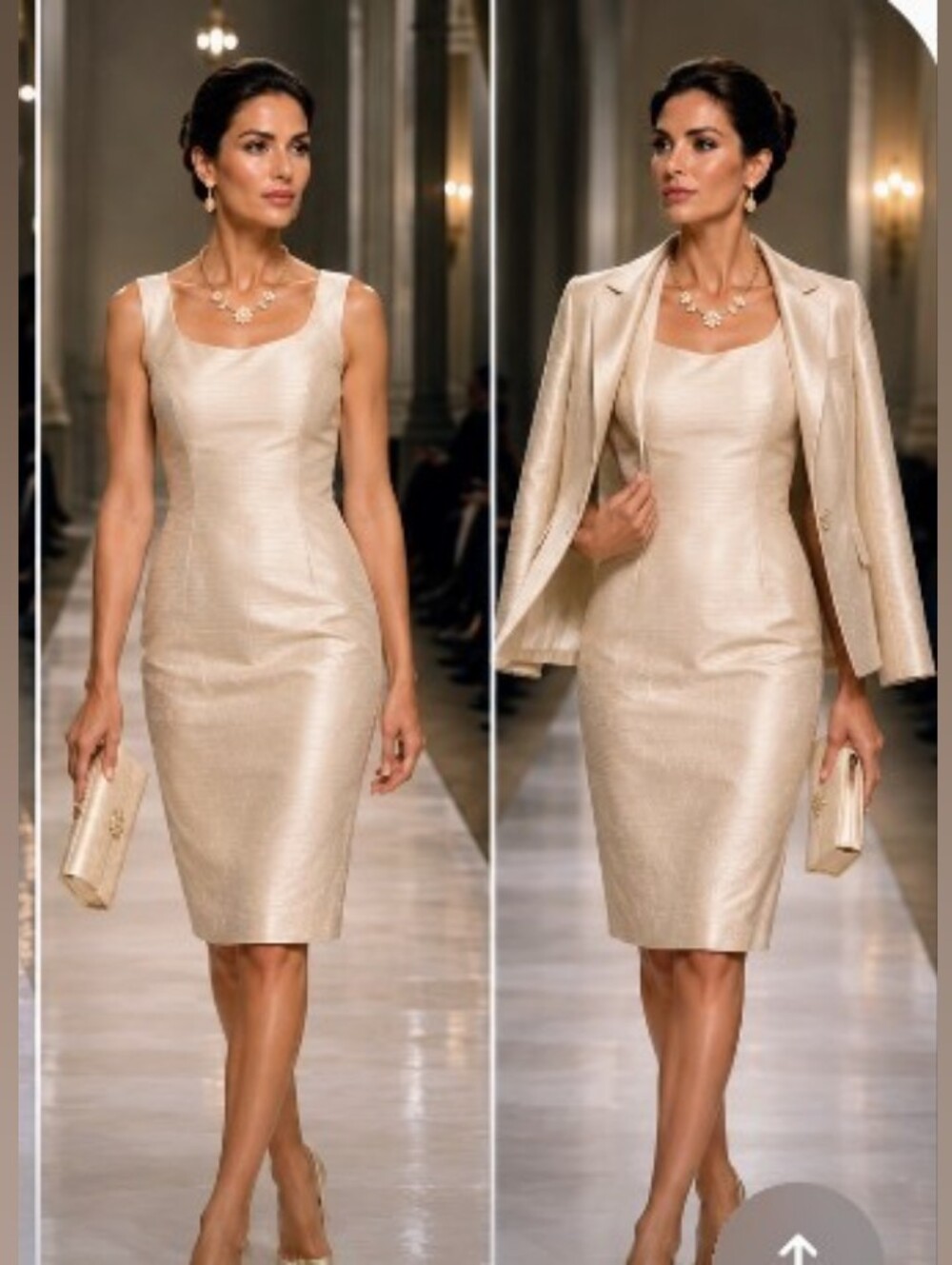 Stunning Rena Lange 16/ 46 Golden Cream Textured Silk Sheath Dress Suit Germany!